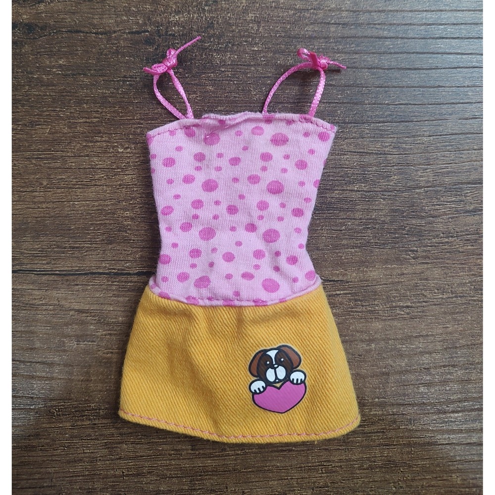 Barbie DOGGIE PARK 2009 Skate Dress Orange Pink Polka Dot Puppy Heart Bows Z30